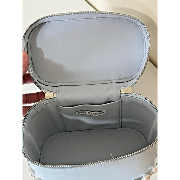 NWOT Bloomingdale's Blue Faux Leather Crossbody Bag Vanity Case Charm Flawed Gem - Picture 4 of 16